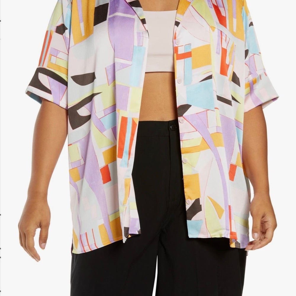 Nordstrom Open Edit Satin Camp Button Up Shirt